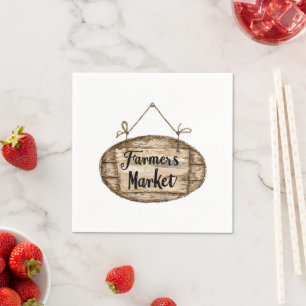 Serviette En Papier Enseigne de marché de fermiers en faux bois