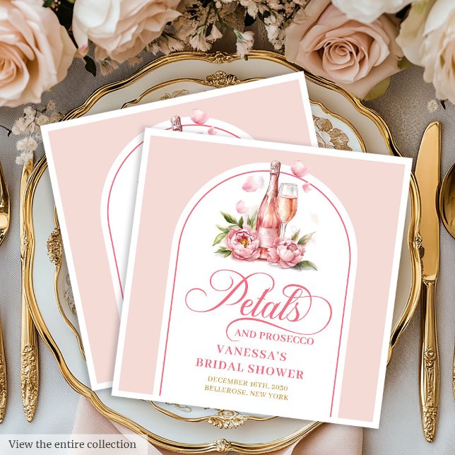 Serviette En Papier Ensemble de serviettes Pétales aquarelles élégante (Elegant Watercolor Petals and Prosecco Napkin Set)