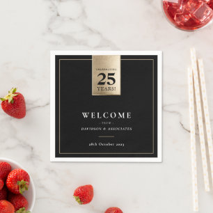 Serviette En Papier ENTREPRISE ANNIVERSAIRE affaires noir blanc or