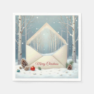 Serviette En Papier Enveloppe Joyeuse de Noël avec bouleaux