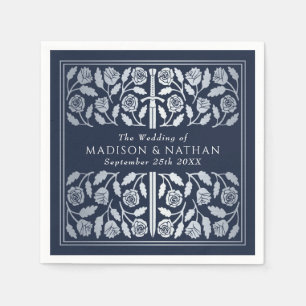 Serviette En Papier Épée de mariage médiévale argentée royale bleue