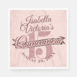 Serviette En Papier Éperche de Parties scintillant or Rose Quinceanera