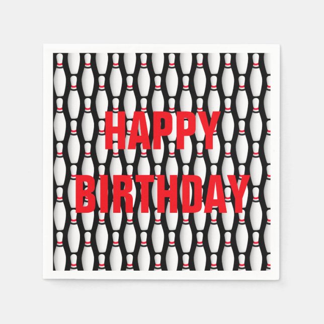 Serviette En Papier épingles de bowling d'anniversaire sur noir (Devant)