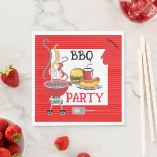 Serviette En Papier Épinglette rouge rayée pour fête BBQ