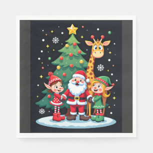 Serviette En Papier Équipe de Noël Santa Girafe Elfe Dabbing Assorti