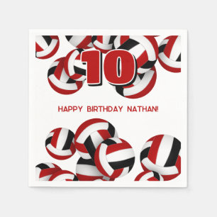 Serviette En Papier équipe rouge noir couleurs volley-ball enfants spo