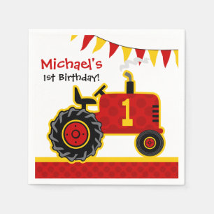 Serviette En Papier Ęr anniversaire de tracteur rouge