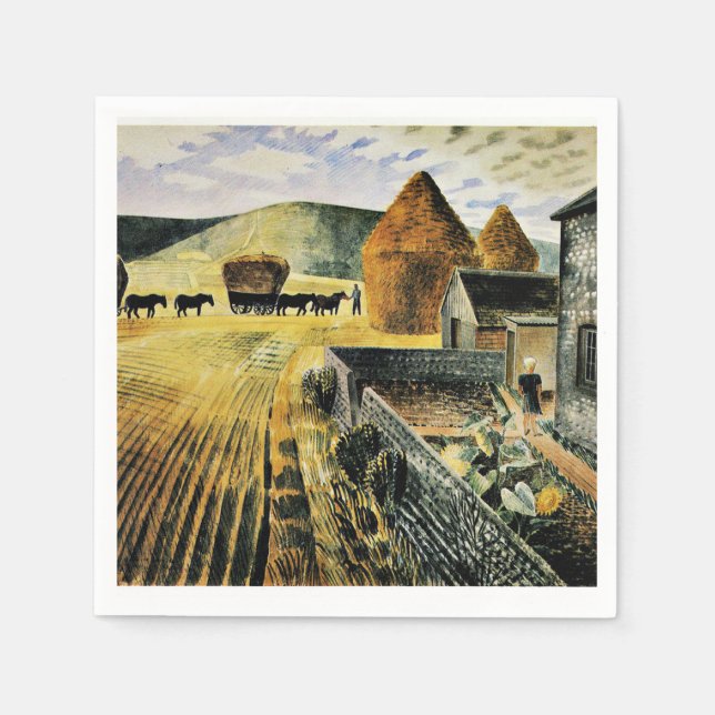Serviette En Papier Eric Ravilious - Furlong, célèbre peinture, (Devant)