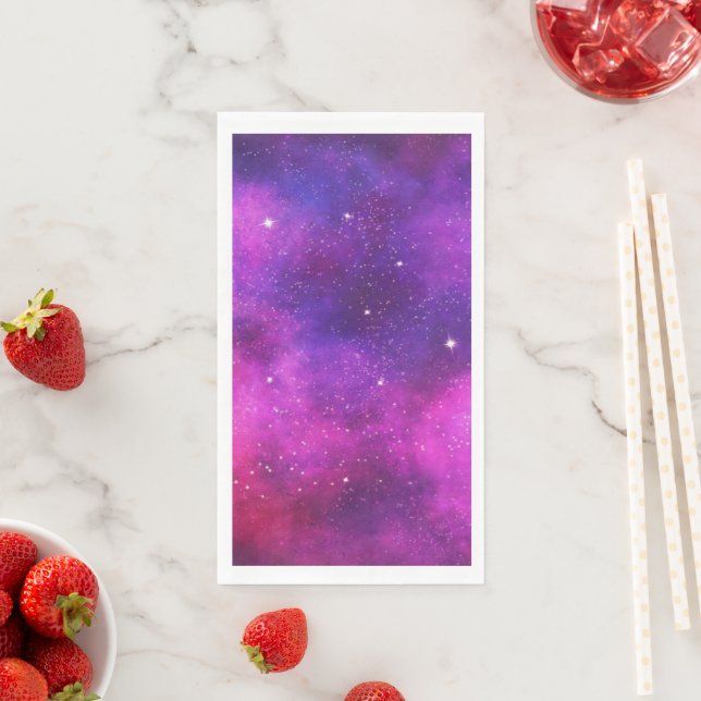 Serviette En Papier Espace rose & violet & Étoiles Faux Galaxy (En situation)