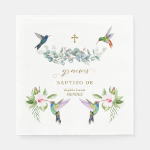 Serviette En Papier Espagnol Hibiscus rose Fleurs Eucalyptus Bautizo