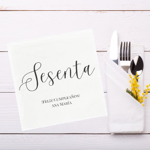 Serviette En Papier Espagnol Noir & Blanc Minimaliste 60e anniversaire