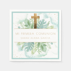 Serviette En Papier Espagnol, Vert Garçon/Fille Première Communion Ble