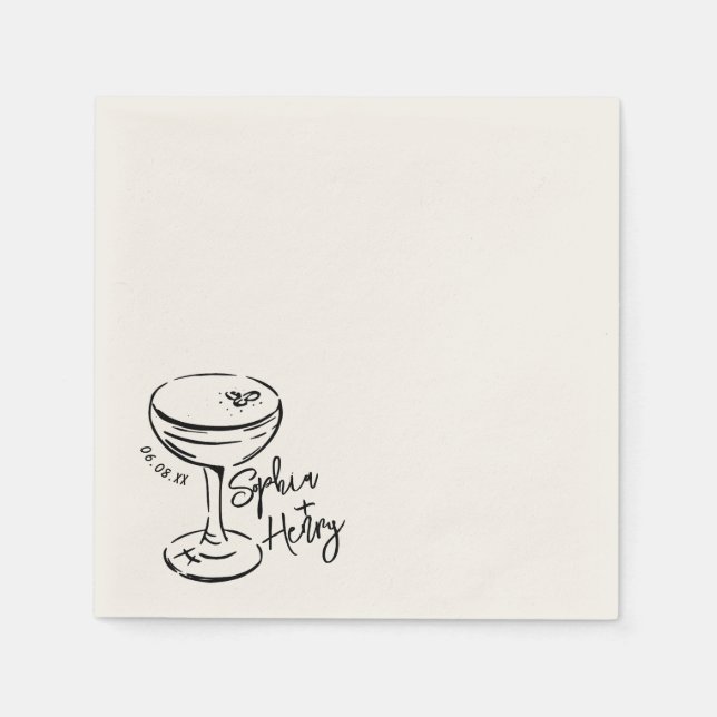 Serviette En Papier Espresso Martini Dessiné À La Main, Bar Mariage Co (Devant)