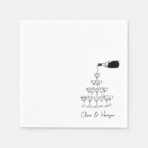 Serviette En Papier Esquisse de tour de champagne Nom personnalisé Mar