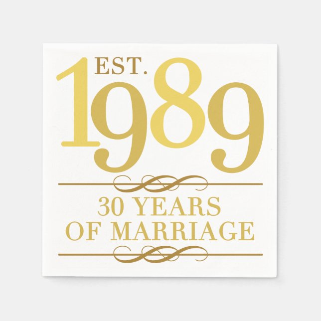 Serviette En Papier Est. 30e anniversaire du Mariage 1989 (Devant)