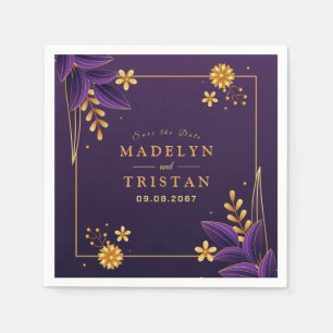 Serviette En Papier Esthétique violet et or Mariage floral