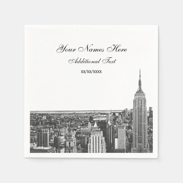 Serviette En Papier Etch Look NYC Skyline Silhouette, ESB (Devant)