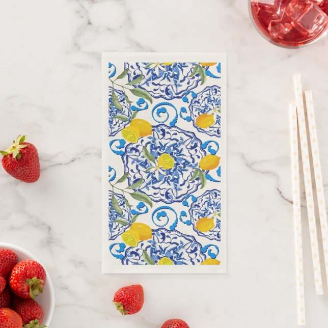 Serviette En Papier Été, agrus, boho, bohème, floral méditerranéen (En situation)