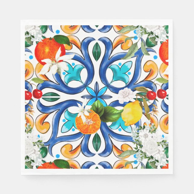 Serviette En Papier Été, Carreaux siciliens, majolica, céramique (Devant)