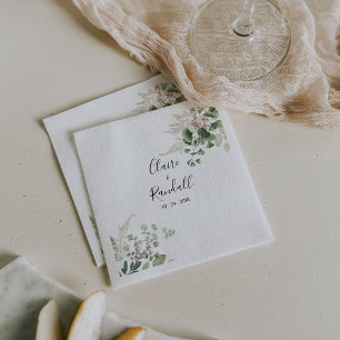 Serviette En Papier Été Floral Vert Folithe Blanc Mariage