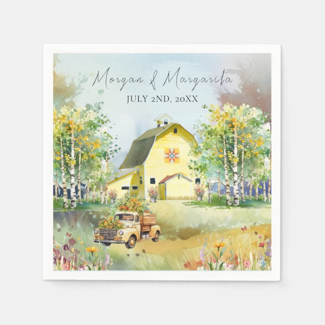 Serviette En Papier Été Grange Jaune Cocktail Napkin (Devant)