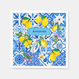 Serviette En Papier Eté majolica bleu Sicilienne agrumes méditerranéen