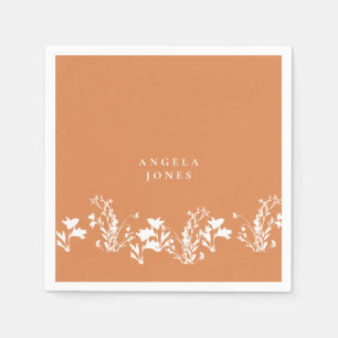 Serviette En Papier Été Orange Blanc Floral Fête des mariées personnal
