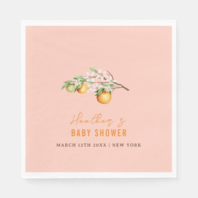 Serviette En Papier Été Orange Citrus Clementine Baby shower (Devant)