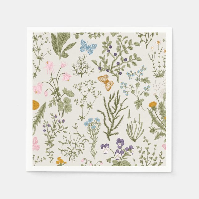 Serviette En Papier Été Printemps Floral Fleurs sauvages et Herbe (Devant)