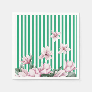 Serviette En Papier Été, printemps, imprimé magnolia rayé vert