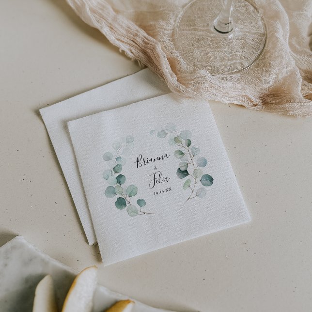 Serviette En Papier Été Vert Eucalyptus Mariage de feuillage Napkin (Créateur téléchargé)
