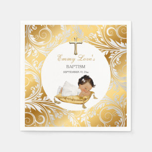 Serviette En Papier Ethnic Baby Girl Christening Baptism Or Argent