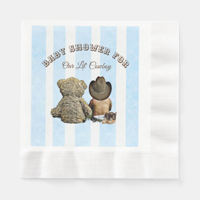 Serviette En Papier Ethnic Lil Cowboy et Teddy Bear Baby shower (Devant)