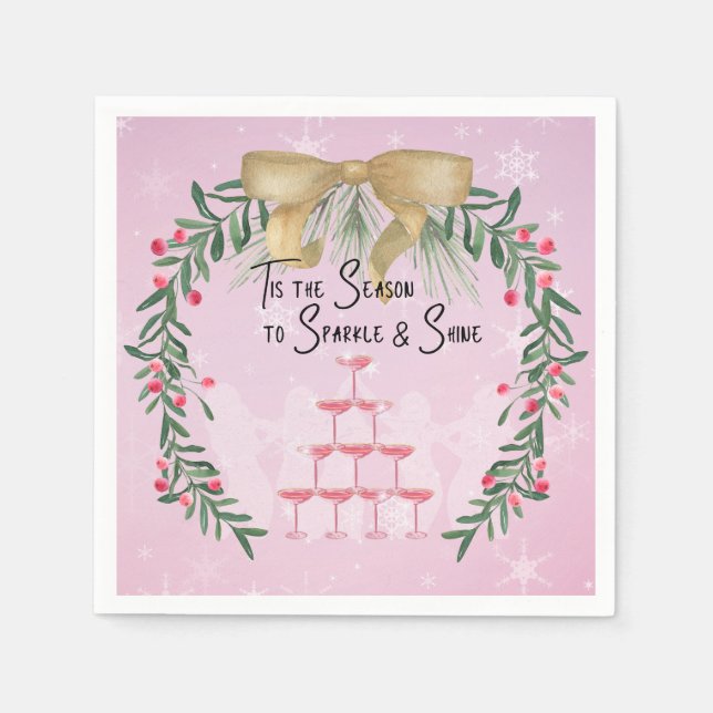 Serviette En Papier Étincelle de Noël rose et éclat (Devant)