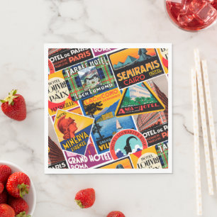 Serviette En Papier Étiquettes Vintage voyage
