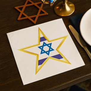 Serviette En Papier Étoile de David Drapeau Israélien avec Bordure Dor