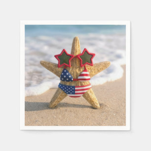 Serviette En Papier Étoile de mer portant un bikini à drapeau et des l