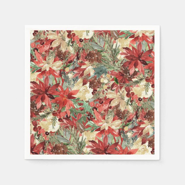 Serviette En Papier Étoile de Noël Élégante Poinsettia Fleur de Noël (Devant)