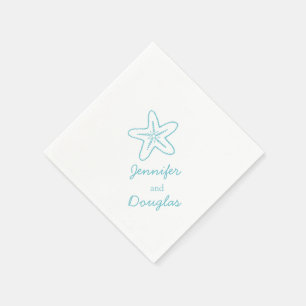 Serviette En Papier étoile marine mariage aqua bleu papier blanc servi