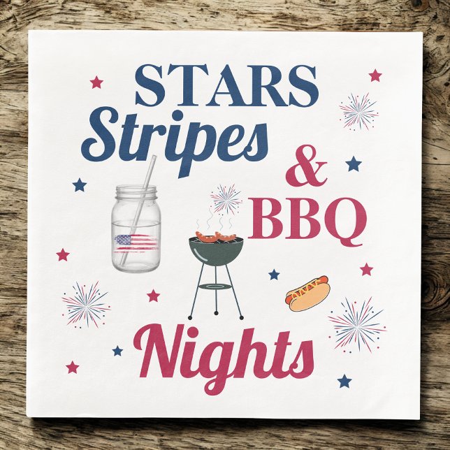 Serviette En Papier Étoiles, bandes & Nuits de barbecue - Fête patriot (Créateur téléchargé)