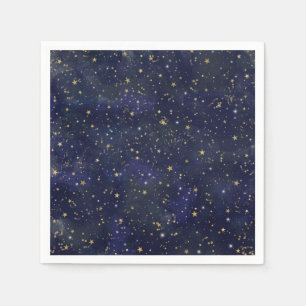 Serviette En Papier Étoiles célestes bleues et dorées aquarelle fantai