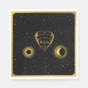 Serviette En Papier Étoiles célestes Crescent Lune Mariage d'or noir