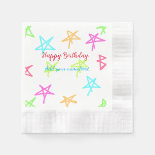 Serviette En Papier Etoiles colorées heureux anniversaire ajouter nom
