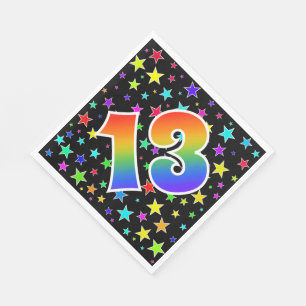 Serviette En Papier Étoiles colorées + Motif "13" d'arc-en-ciel