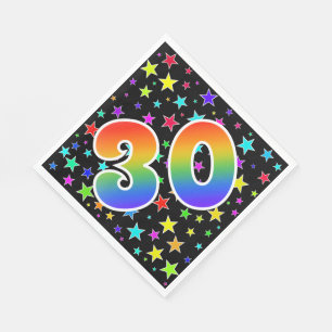 Serviette En Papier Étoiles colorées + Motif "30" d'arc-en-ciel
