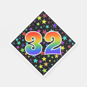 Serviette En Papier Étoiles colorées + Motif "32" d'arc-en-ciel