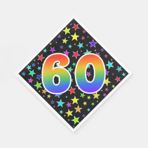 Serviette En Papier Étoiles colorées + Motif "60" d'arc-en-ciel