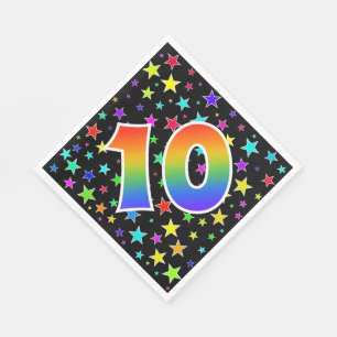 Serviette En Papier Étoiles colorées + Motif arc-en-ciel "10" N° d'évé