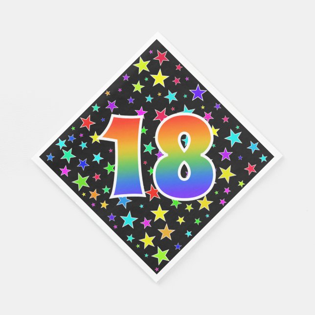 Serviette En Papier Étoiles colorées + Motif arc-en-ciel "18" N° d'évé (Coin)