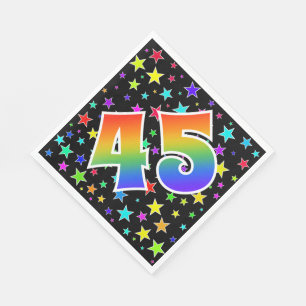 Serviette En Papier Étoiles Colorées + Motif Arc-en-Ciel "45" Événemen